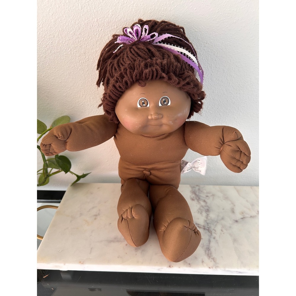 1984 Cabbage Patch Kid Coleco Head Mold 3 Brown Skin Hair Eyes Birth Certificate